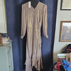 Elegant Metallic Long Sleevepp Dress. ROWE Gold DRESS